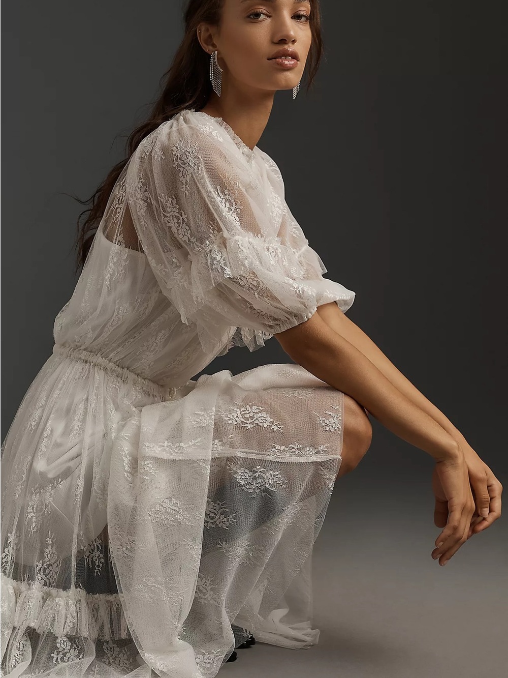NWT Anthropologie Let Me Be Lace Ruffle Tiered Maxi Dress White XL - Picture 4 of 8